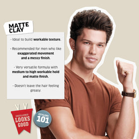 American Crew matte clay on hands being warmed for easier application