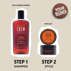 Label close-up on American Crew jar highlighting product and usage guidance