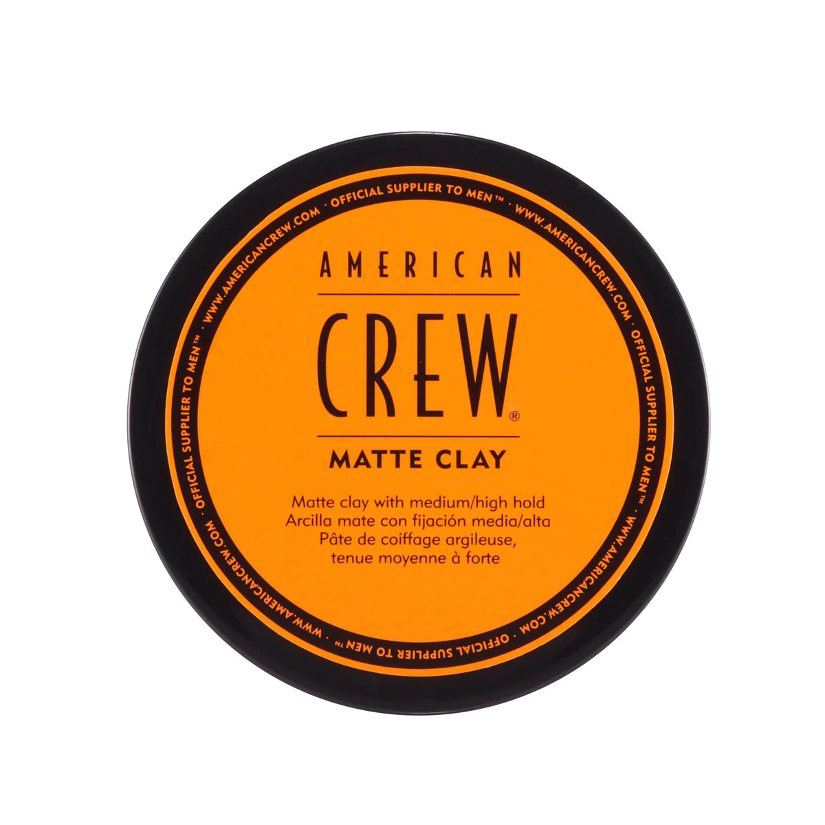 american crew matte clay open jar showing creamy texture and easy application benefit