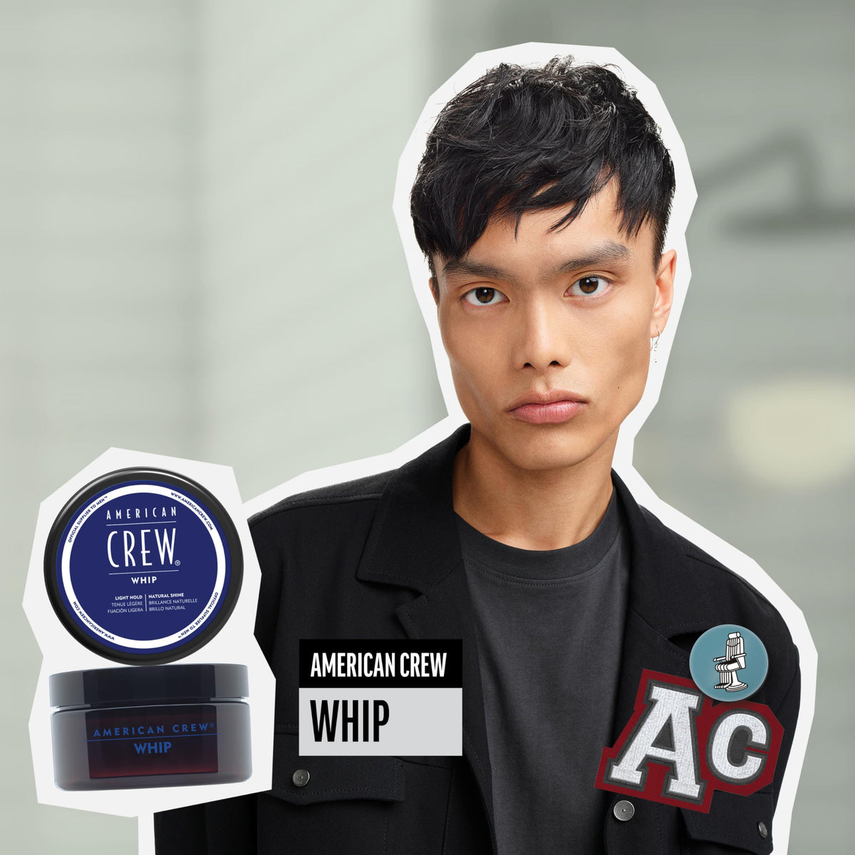 American Crew open jar displaying whipped cream texture, highlights spreadability benefit