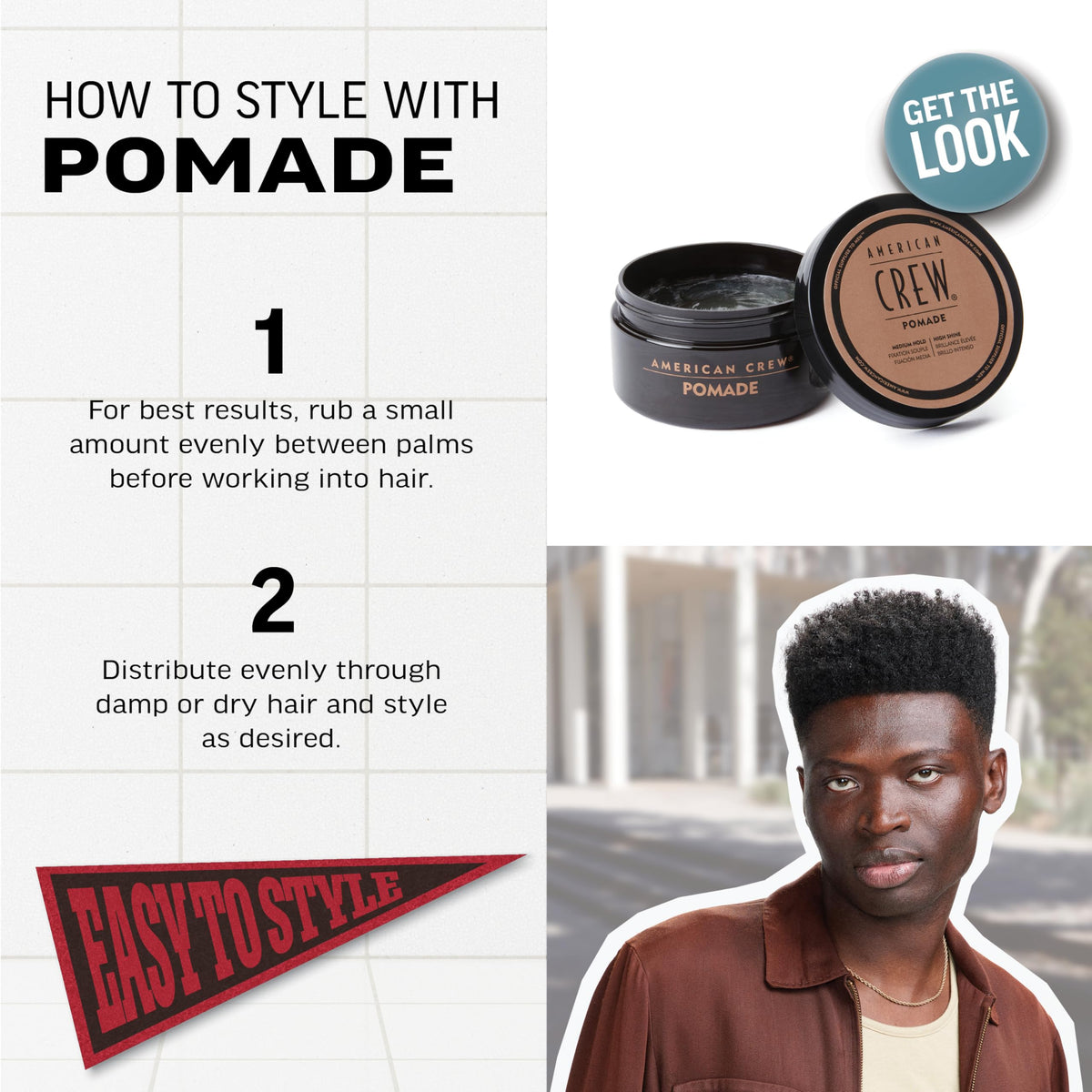 American Crew pomade on hands ready for application for easy styling