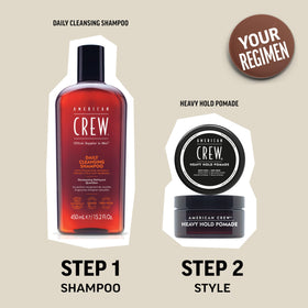 American Crew pomade close-up on hair strands highlighting glossy shine benefit