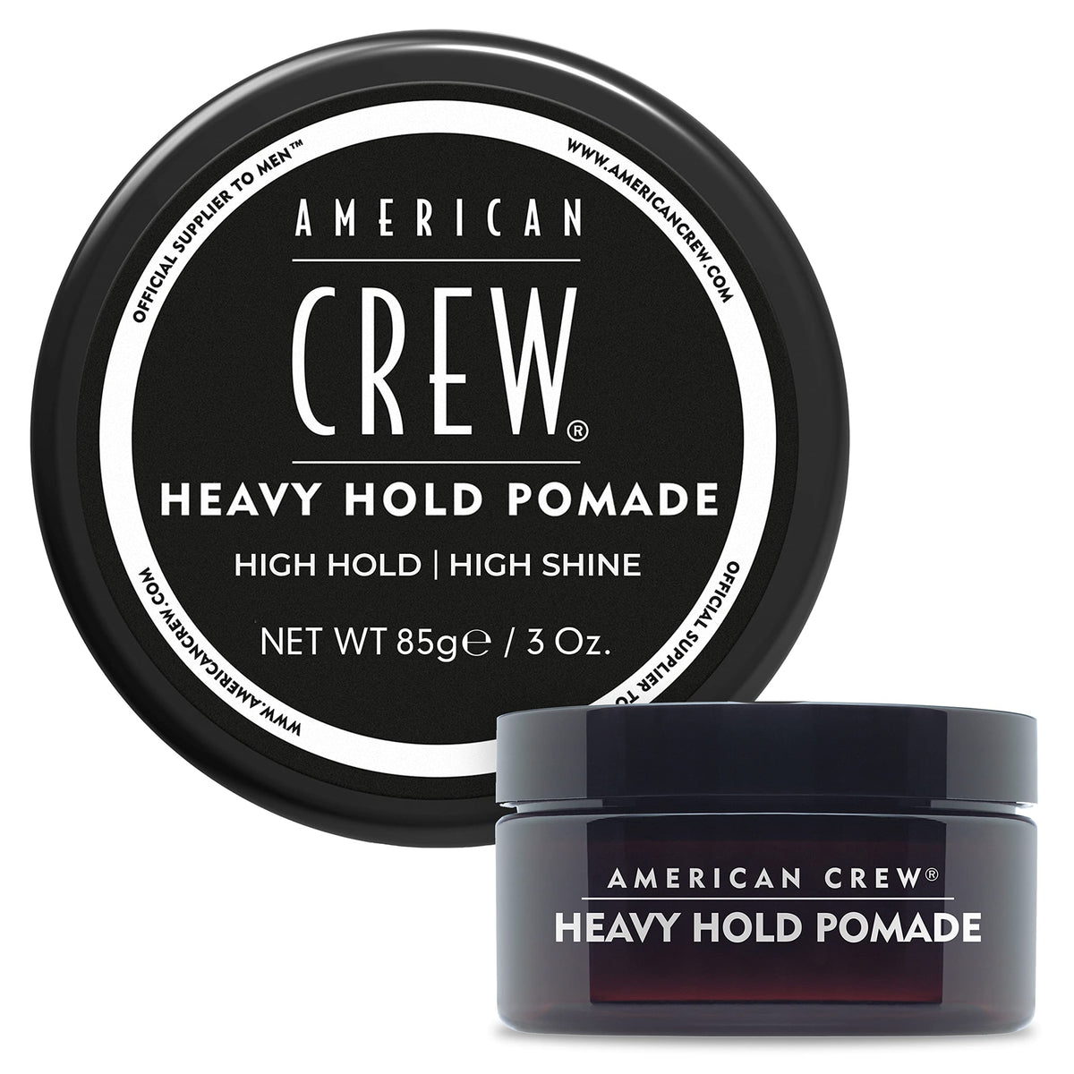 American Crew pomade front jar showing label and size offers reliable styling