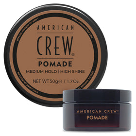 American Crew pomade front jar showing compact travel packaging and brand clarity