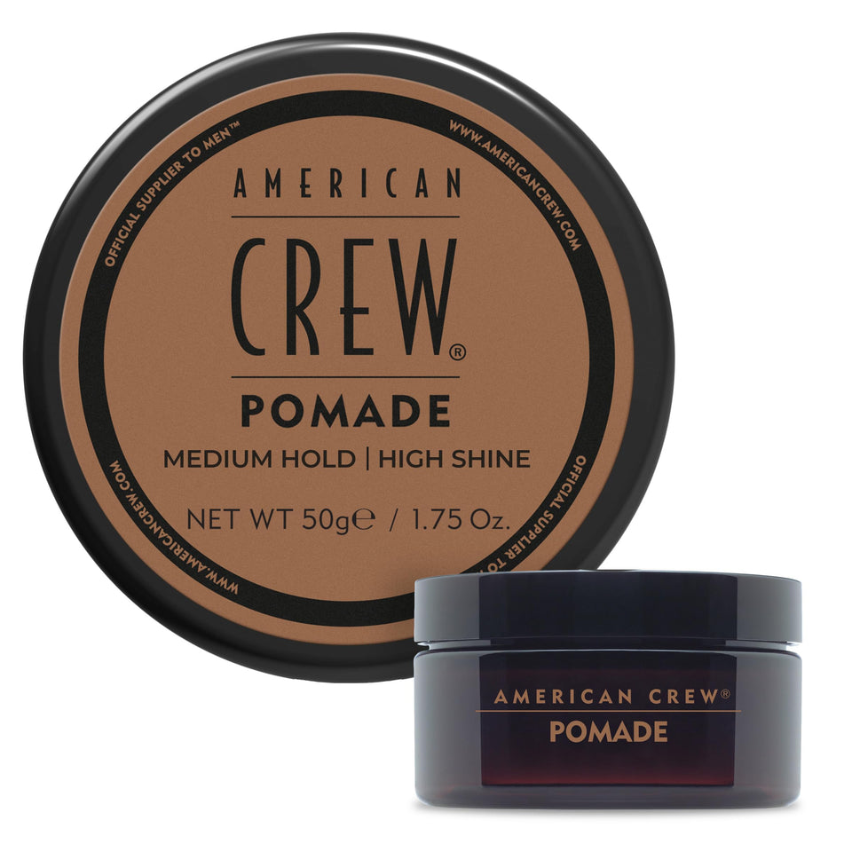 American Crew pomade front packaging showing label and size, showcasing classic styling benefit