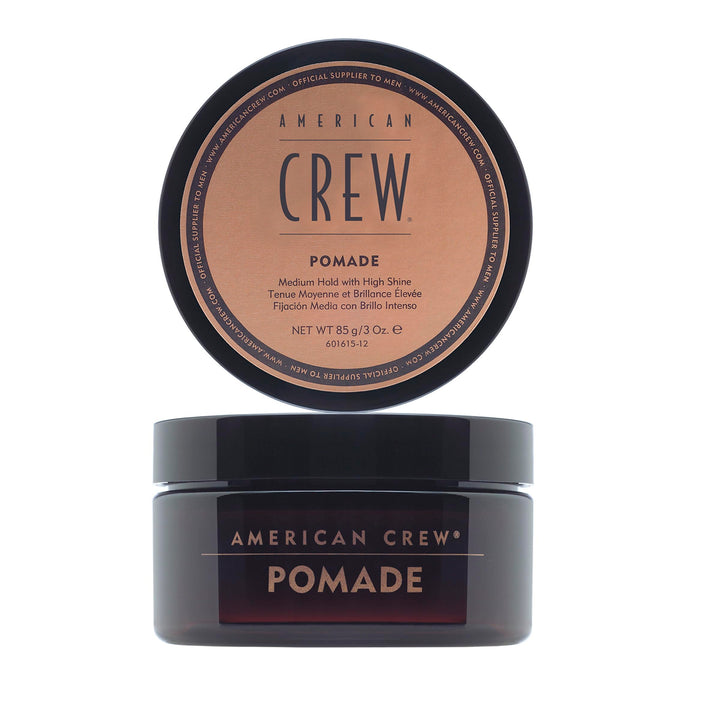 american crew pomade front packaging showing jar and label for high shine styling