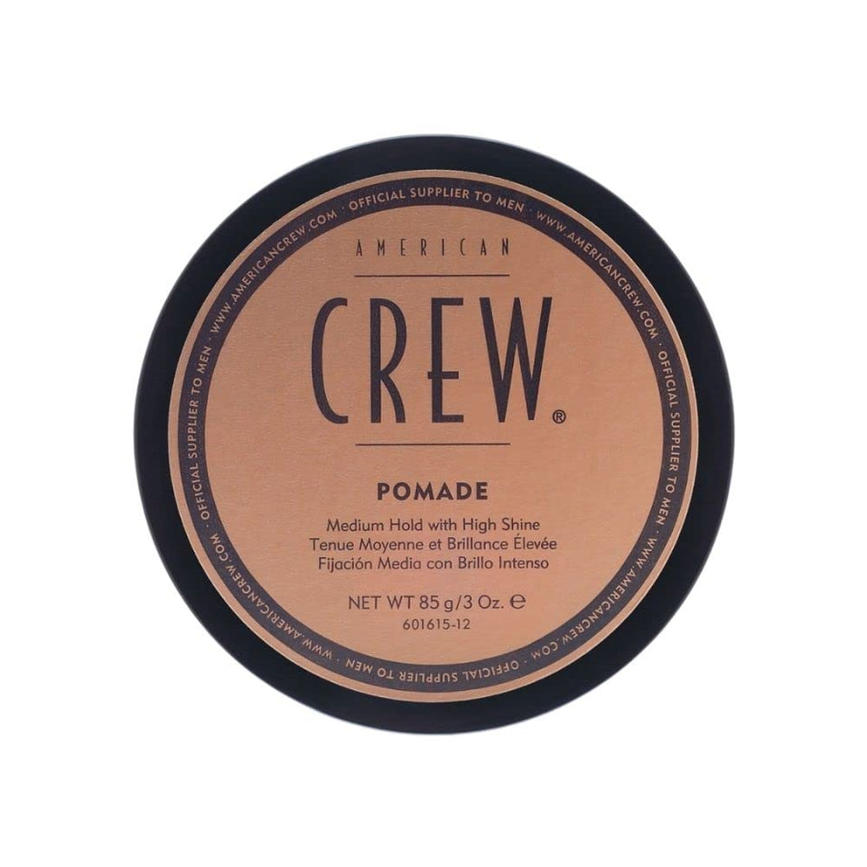 American Crew pomade front packaging showing label and size, highlights professional styling