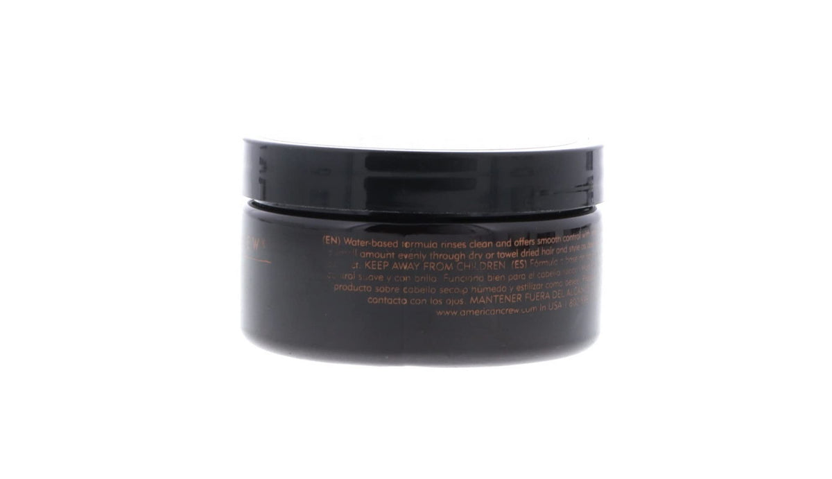 AMERICAN CREW pomade next to ruler showing 3.0 oz size and portable convenience benefit