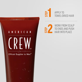 American Crew bottle next to ruler showing 3.3 fl oz travel-friendly benefit