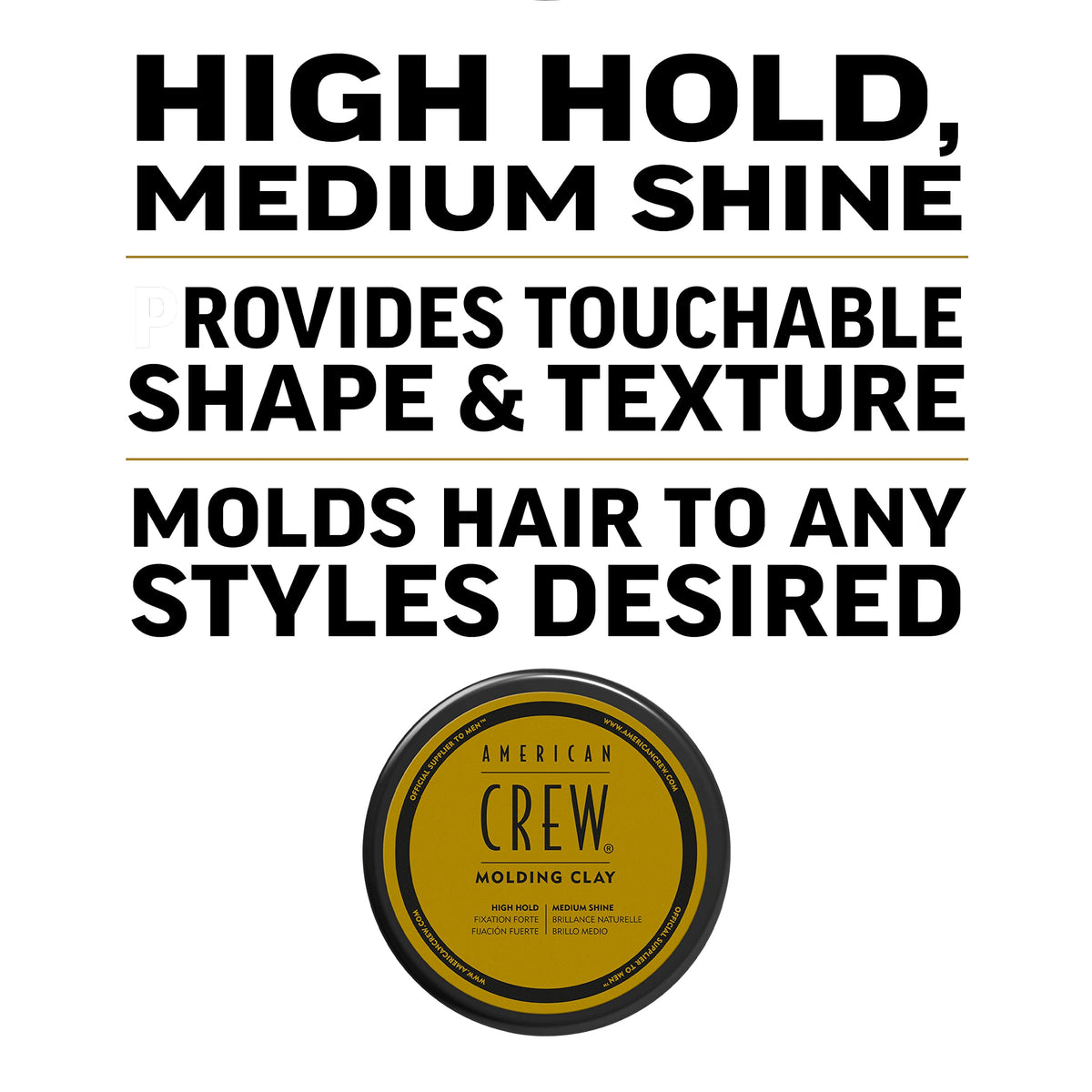 AMERICAN CREW styled hair side profile displaying high hold and natural shine