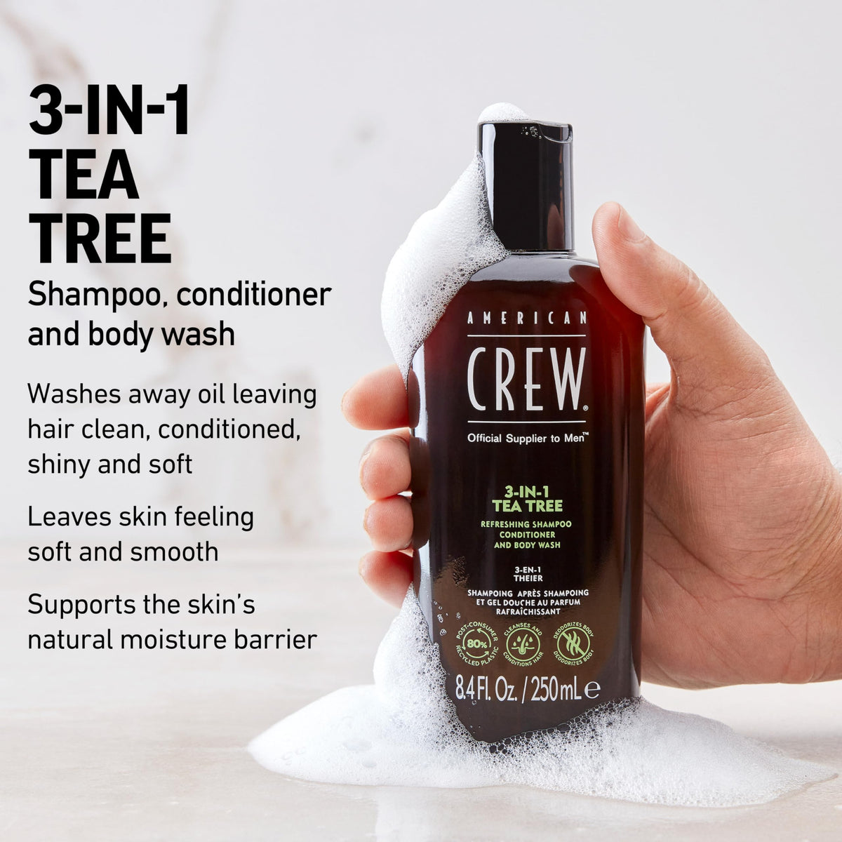 American Crew texture lather closeup showing rich foam that cleans and conditions effectively