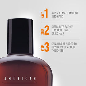 American Crew bottle in hands showing size and travel-friendly scale