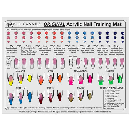 AMERICANAILS front view of silicone training mat showing printed nail templates and workspace benefit