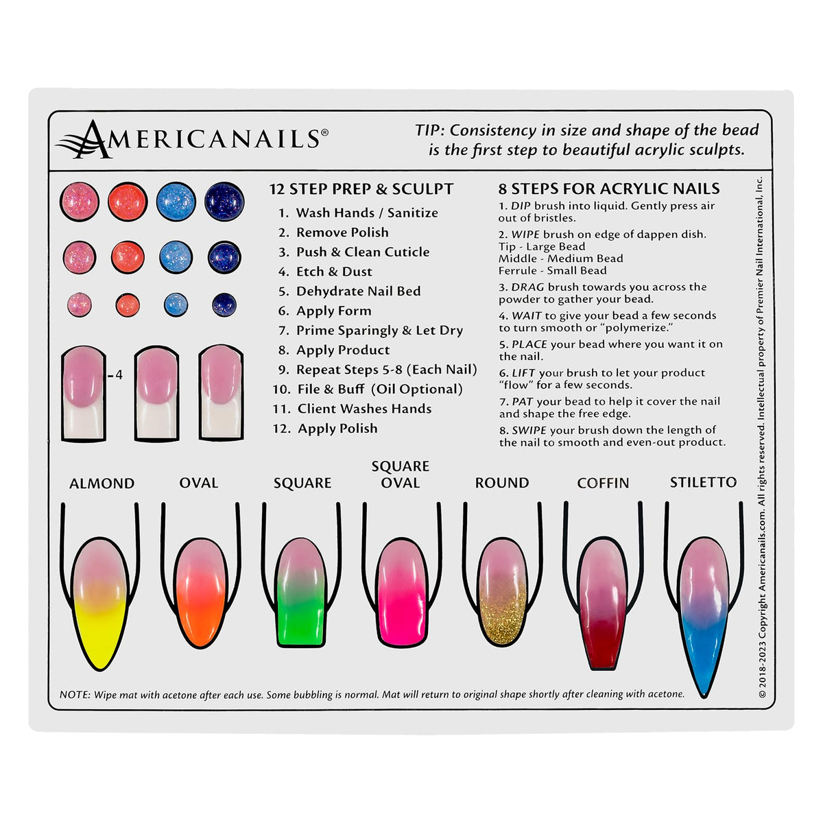 AMERICANAILS .COM close-up of printed templates and icons for bead placement and shapes
