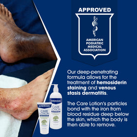AMERIGEL Care Lotion applied to heel demonstrating soothing, targeted hydration