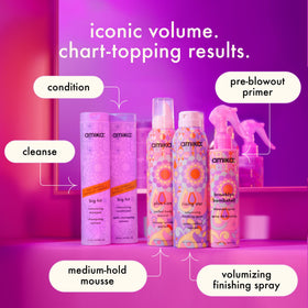 amika Big Hit conditioner on vanity with styling tools for fuller hair