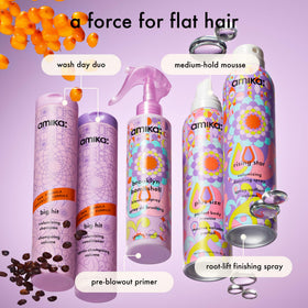 amika big hit paired with big hit shampoo demonstrating system volume benefit