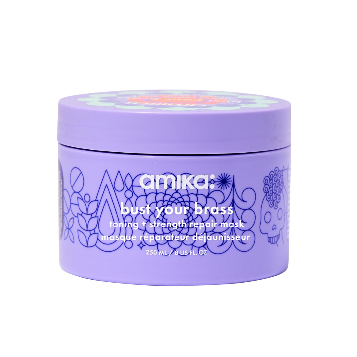amika jar front packaging showing product name and 250ml size, communicates premium toning benefit