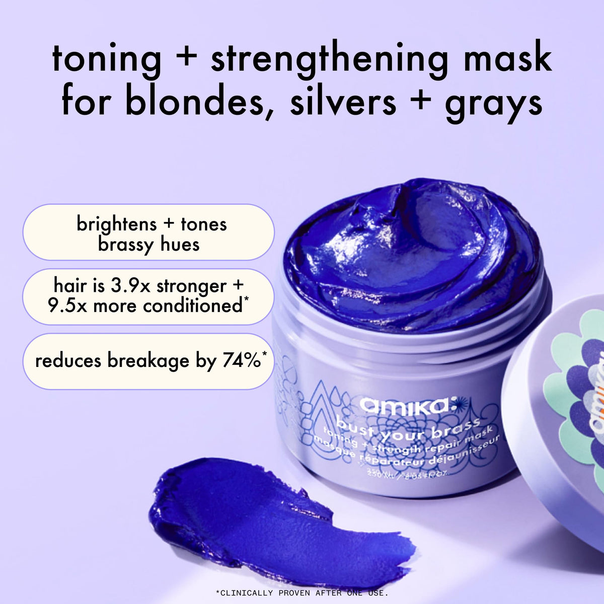 amika creamy mask texture visible in open jar, highlights rich moisturizing and reparative feel