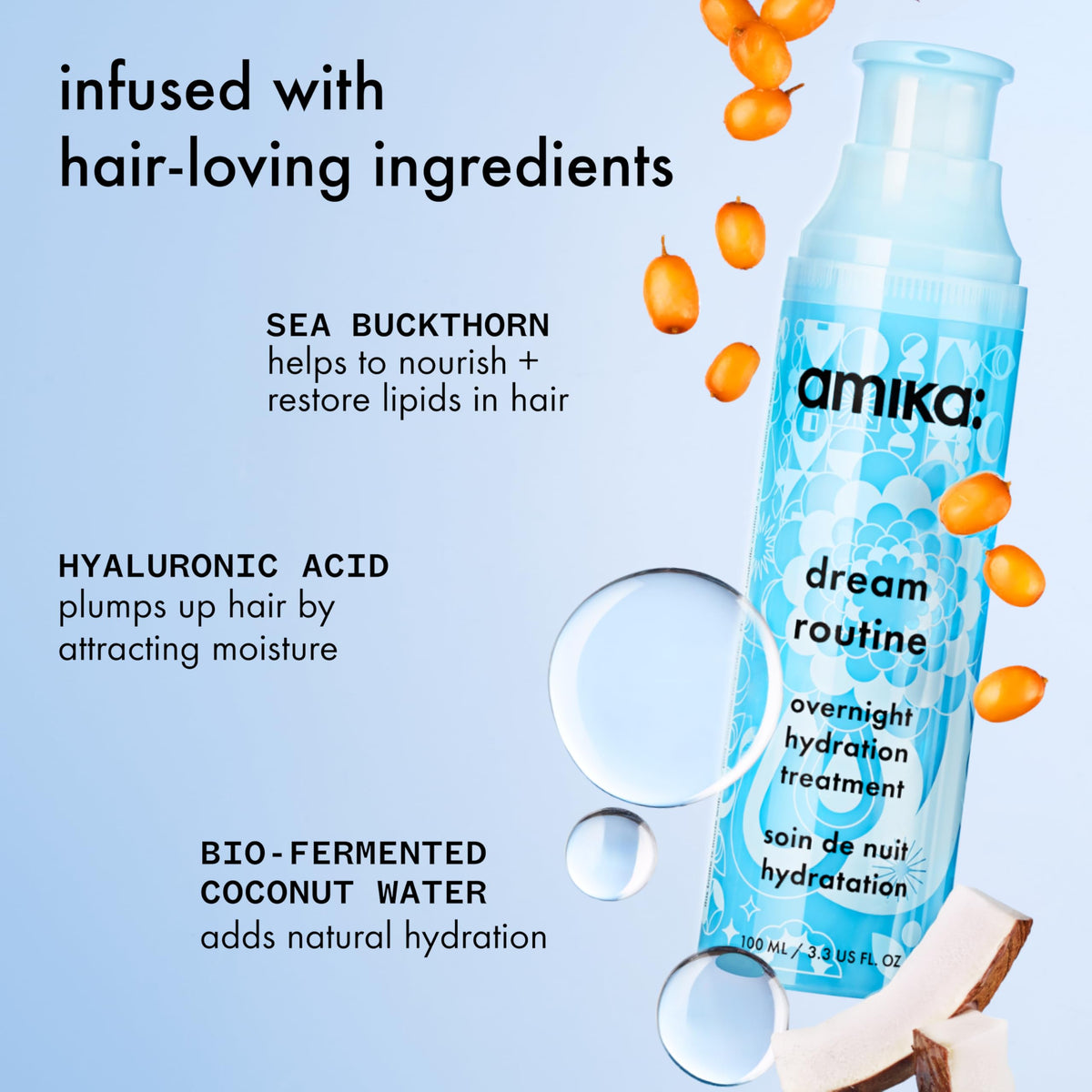 amika hyaluronic acid ingredient visual emphasizing moisture-boosting performance