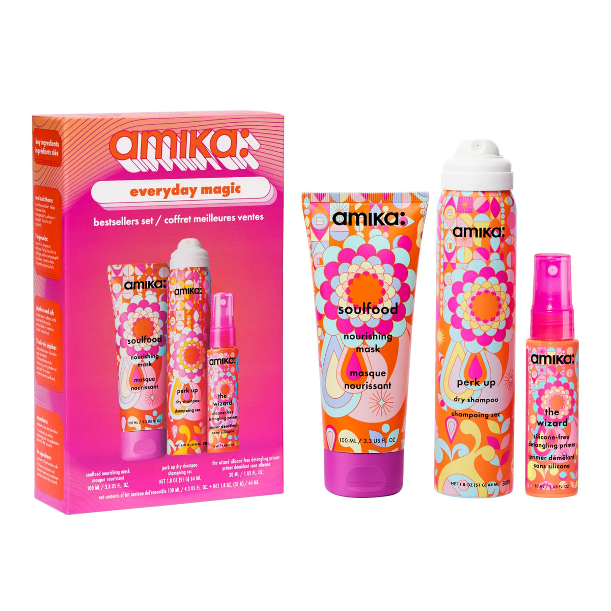 Amika front packaging showing trio, compact set convenience