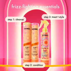 Amika before and after hair comparison showing reduced frizz and shine