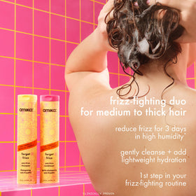 Amika label close-up highlighting brand and humidity-shield benefits