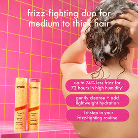 amika forget frizz pump and cap detail highlighting easy dispensing