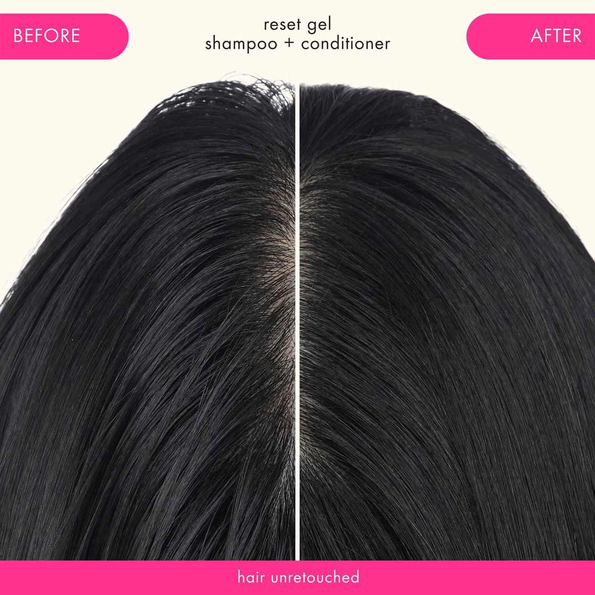 Amika before and after clarifying hair comparison showing restored volume benefit