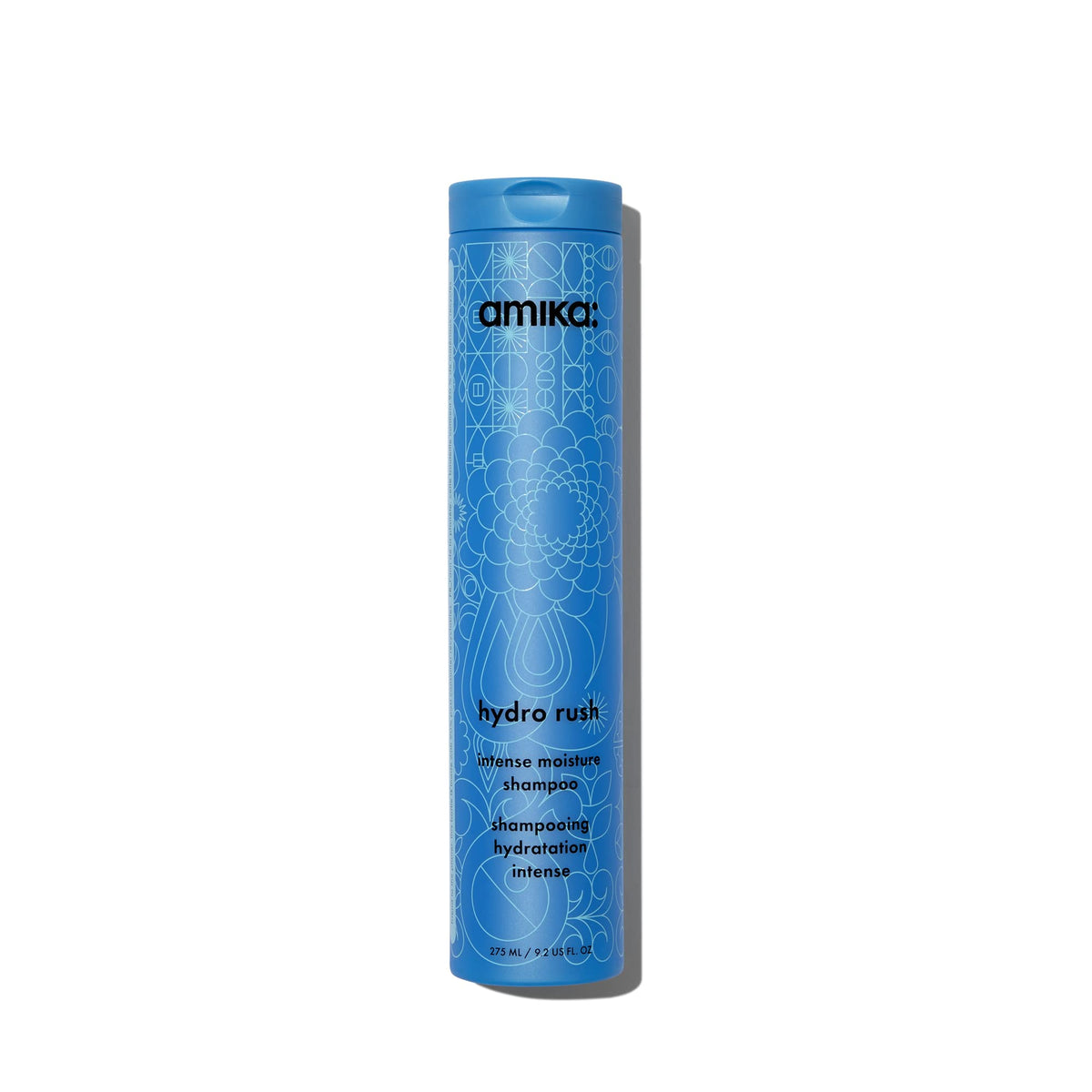 Amika Hydro Rush front bottle shows label and benefits