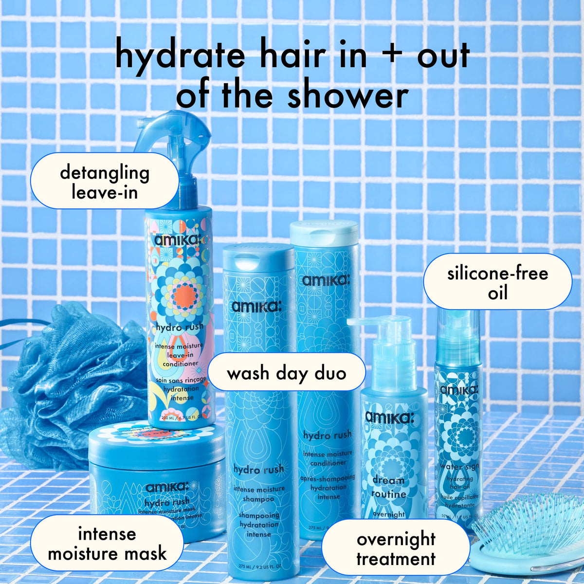 amika conditioner being applied in shower, improving detangling