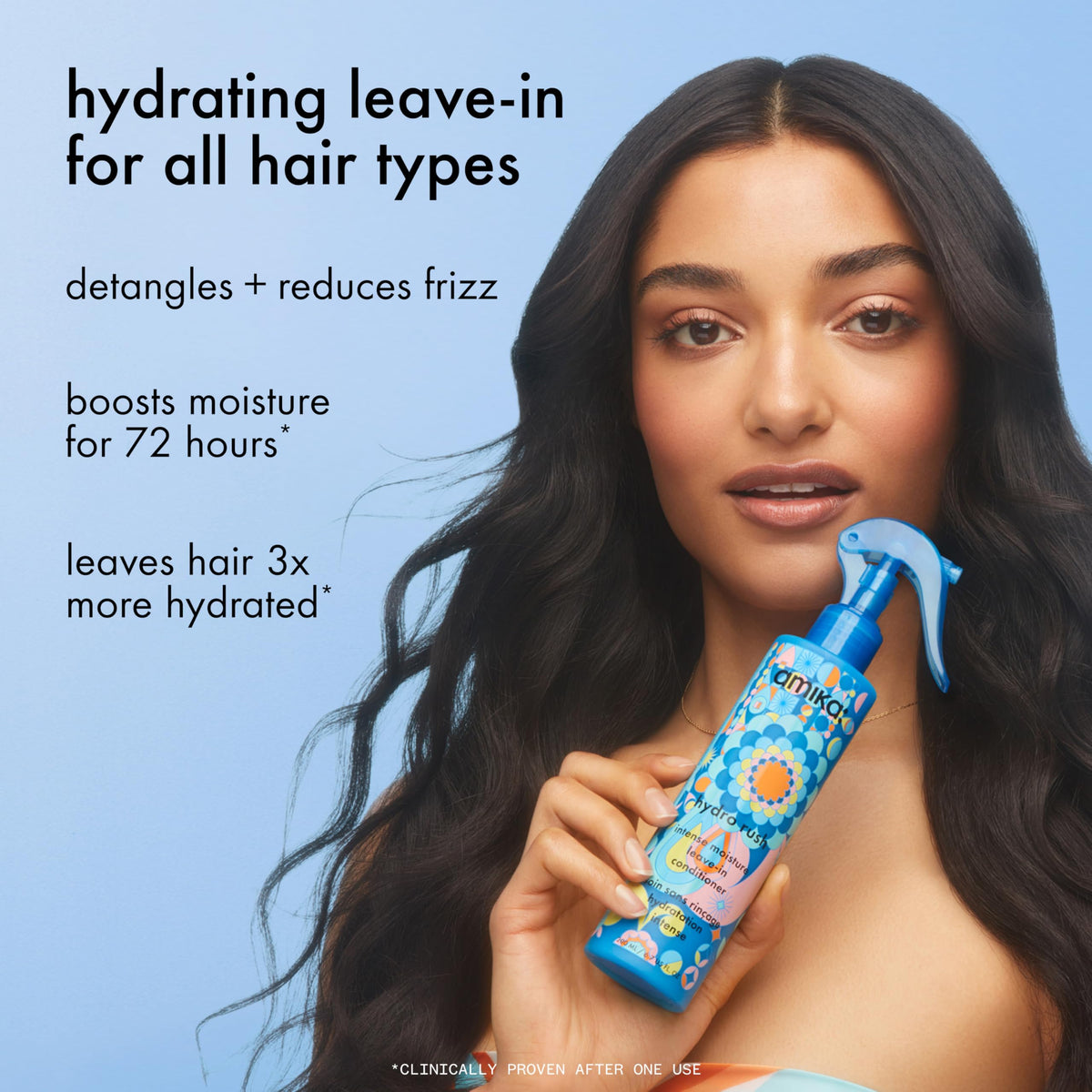Amika nozzle close-up highlighting fine mist for even distribution