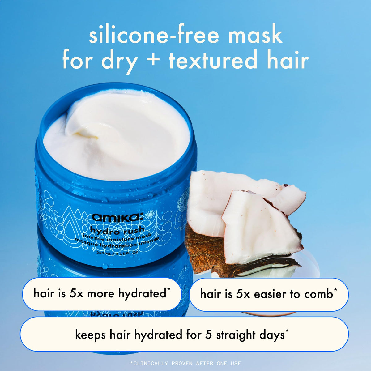 Amika open jar revealing creamy hyaluronic texture for deep hydration