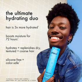amika pump top dispensing shampoo highlighting simple, salon-ready use
