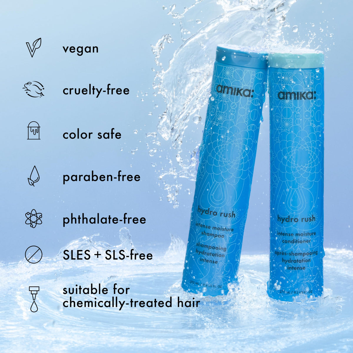 amika label close-up highlighting eco-conscious and ingredient information