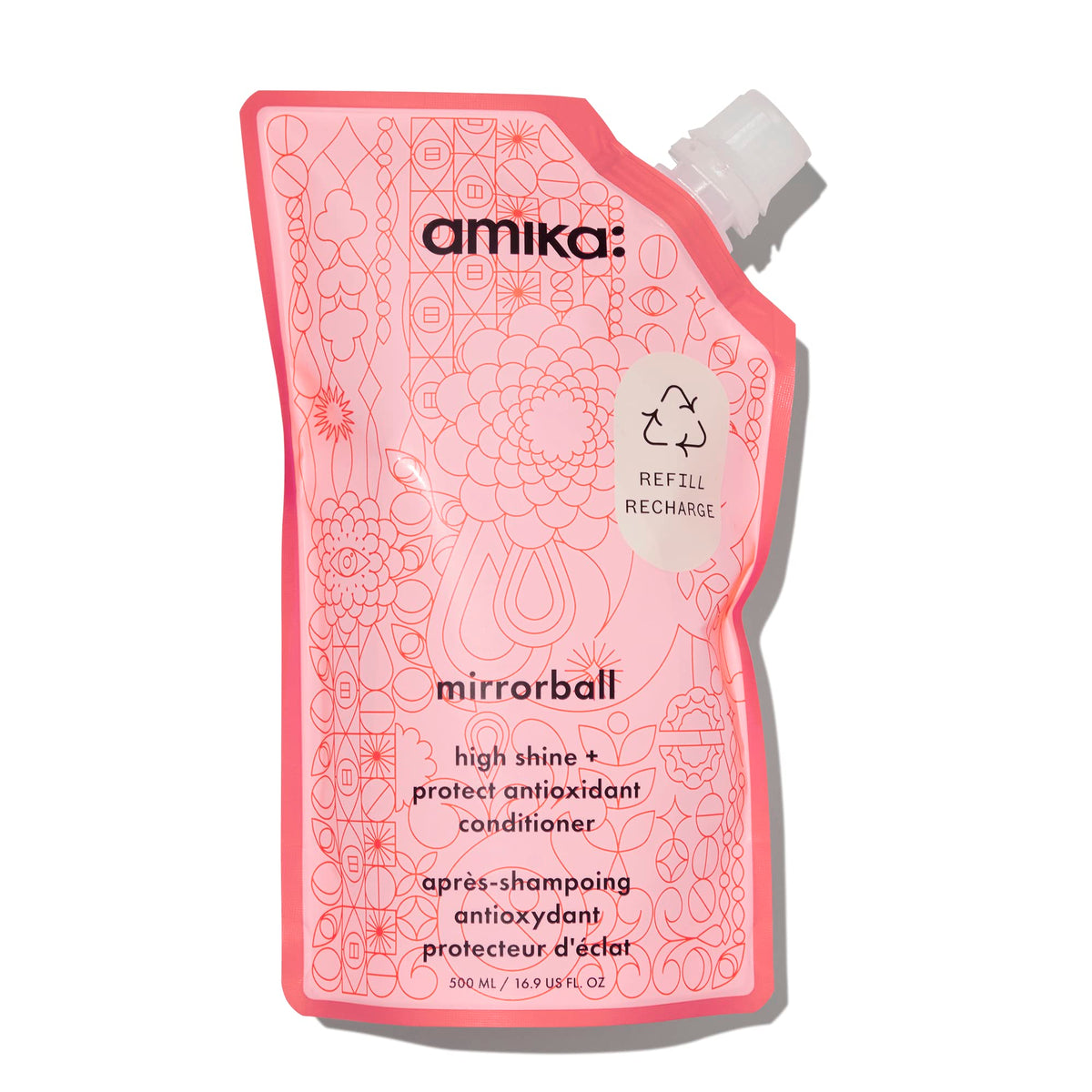 amika Mirrorball conditioner front bottle showing packaging and quick recognition benefit