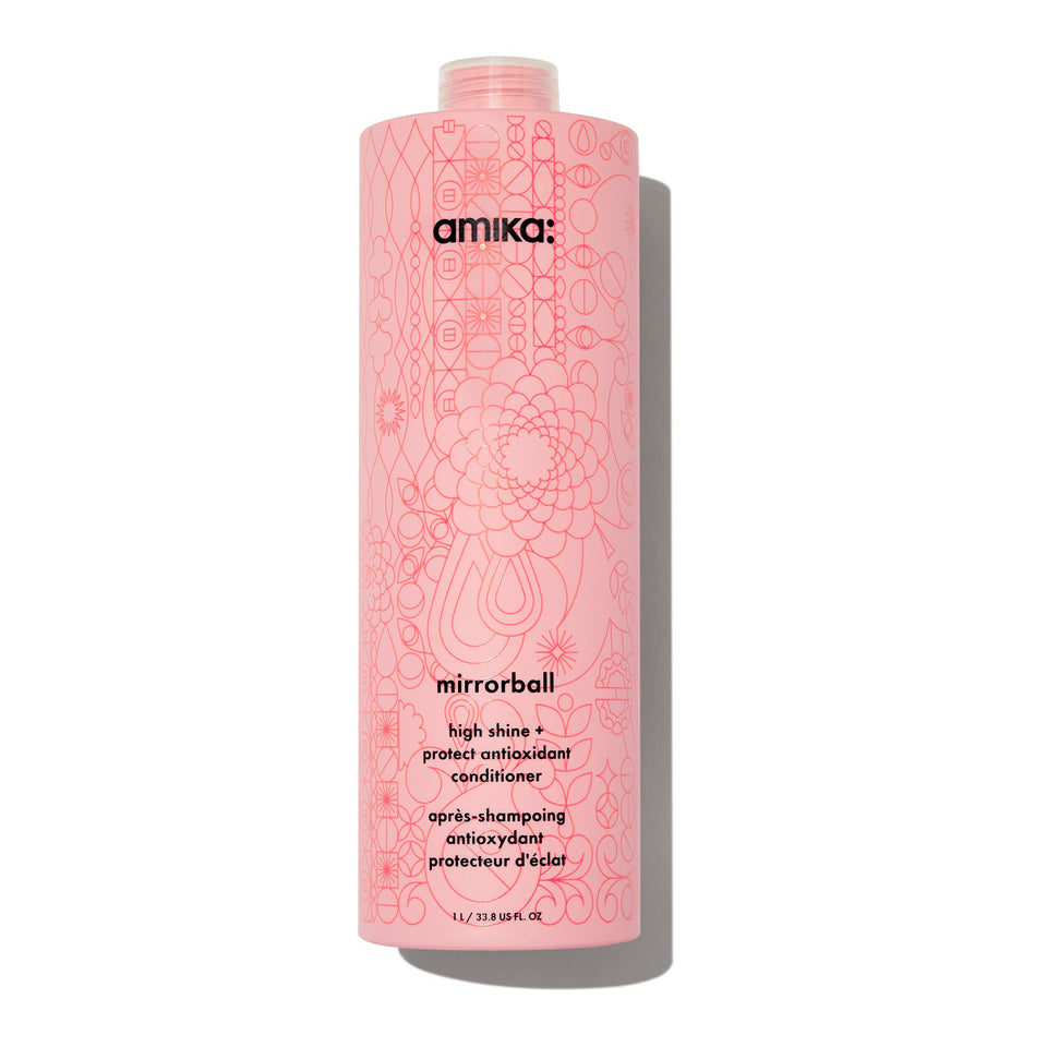 amika Mirrorball front packaging showing large 1000ml bottle and sleek design for salon use