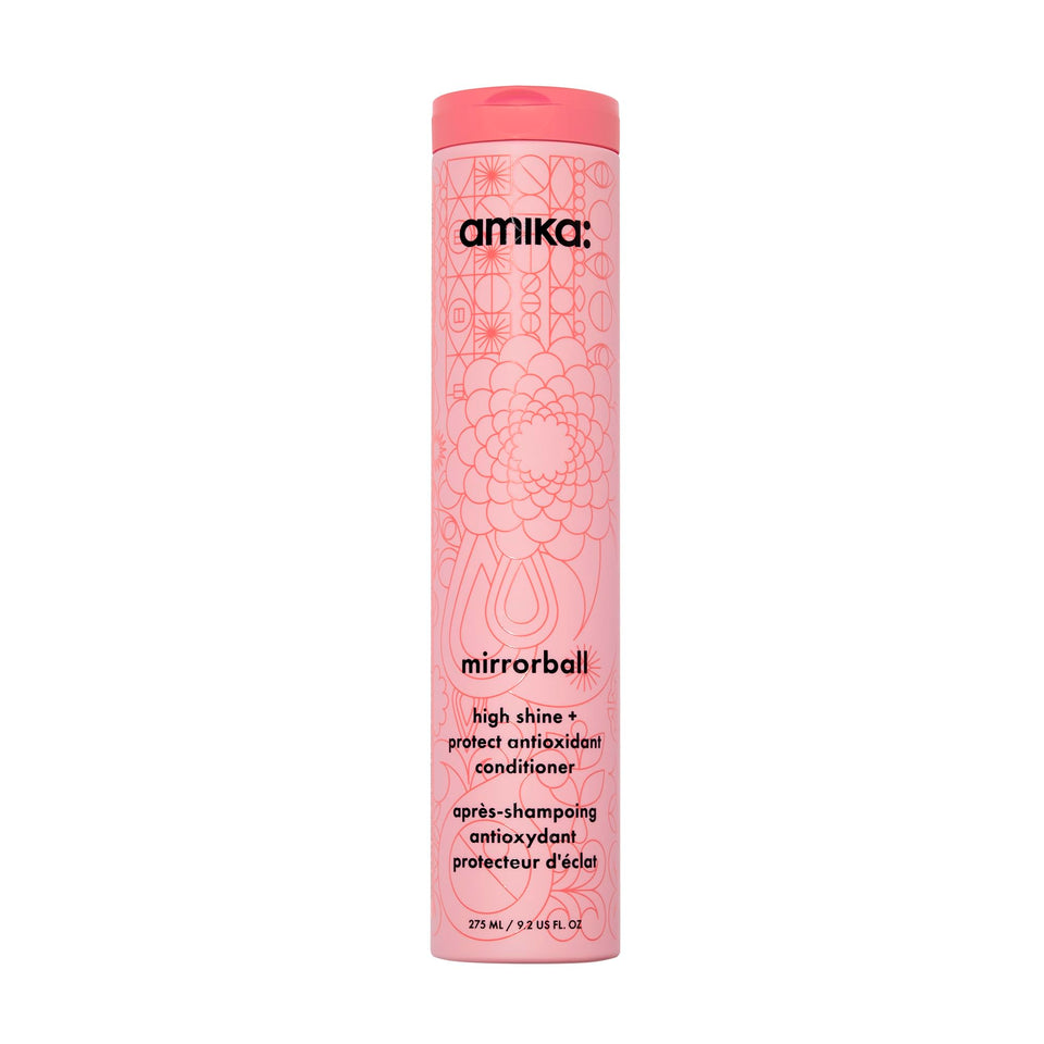 amika Mirrorball front packaging showing bottle and benefit of shine