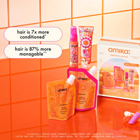 Amika conditioner being poured showing weightless hydration benefit