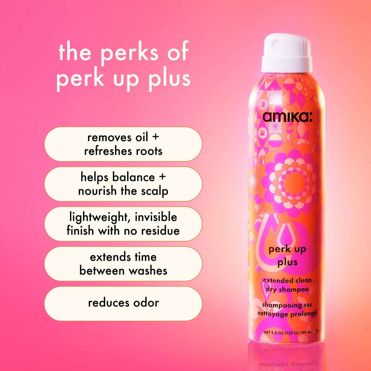Amika Perk Up Plus back label close-up listing ingredients and directions