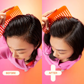 Amika Perk Up Plus before and after roots showing cleaner-looking hair