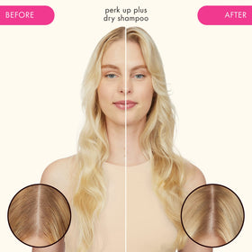 Amika Perk Up Plus held in hand to show 5.3 oz compact travel size