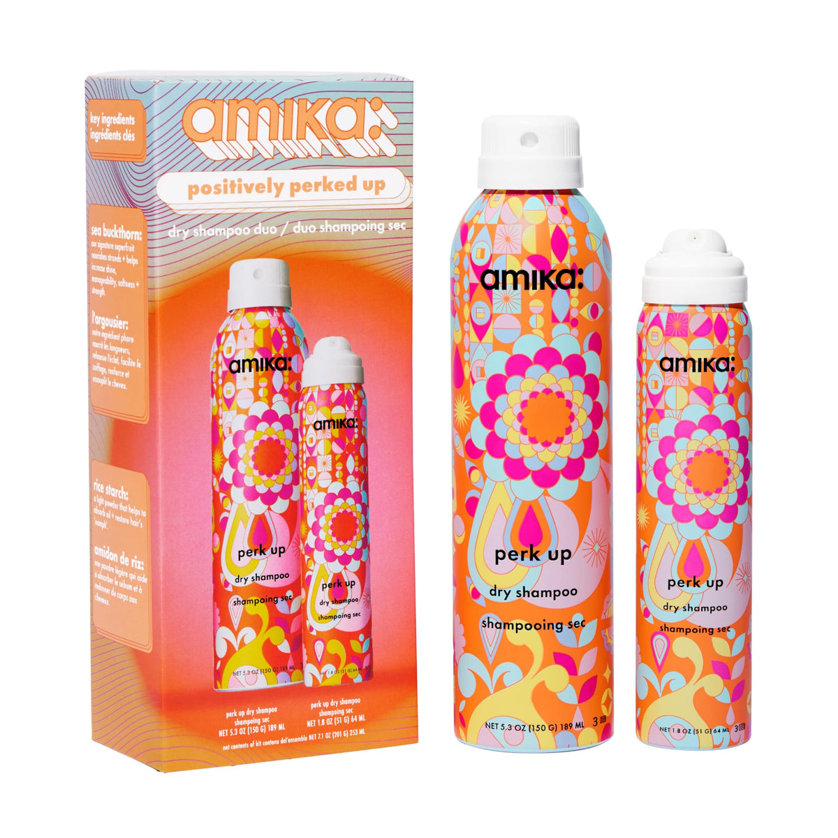 Amika duo front packaging showing both cans and gift-ready presentation for convenience