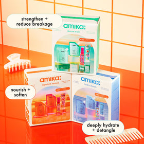 Amika products next to hand for size comparison and easy-packing benefit