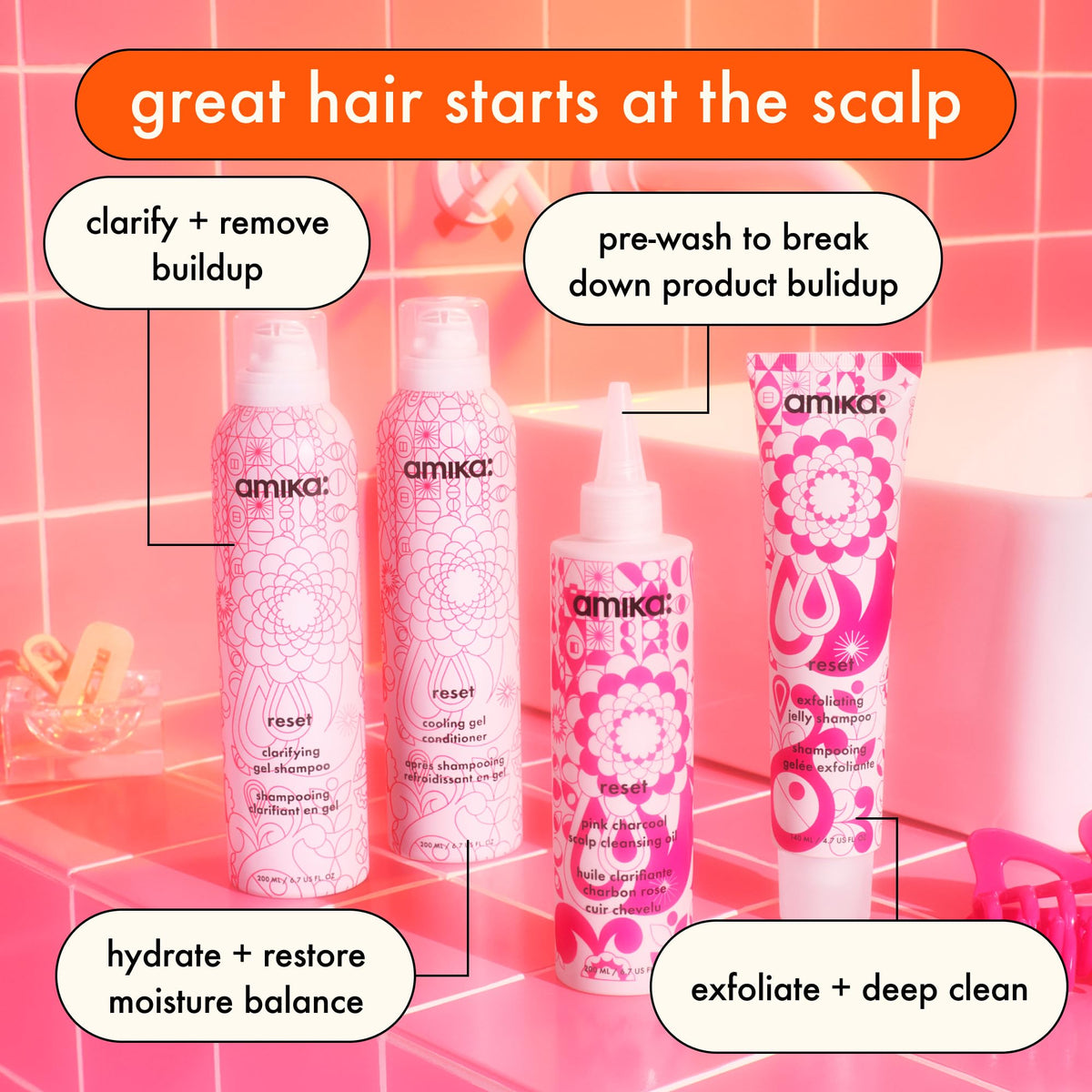 Amika Reset label closeup highlighting key ingredients and directions
