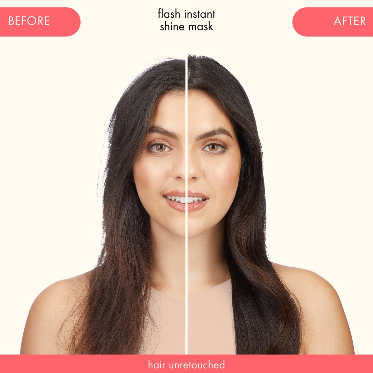 amika rinsed silky hair before and after showing added shine benefit