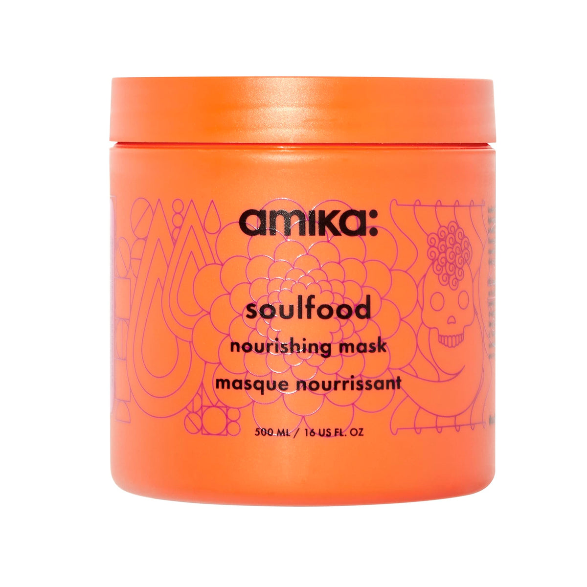 Amika front label of 500ml mask showing product identity and benefit
