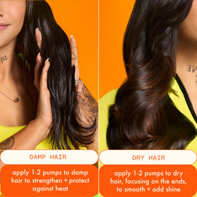 Amika styling oil smoothed onto dry ends reducing frizz and boosting shine