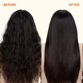 Amika oil smoothing a single hair strand showing frizz control benefit