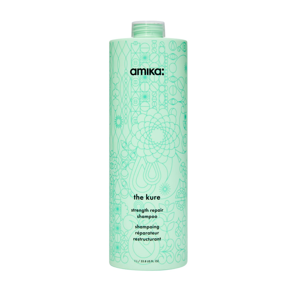 Amika front bottle 1000ml showing professional size and brand benefit